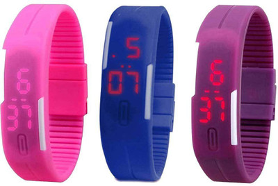 

NS18 Silicone Led Magnet Band Combo of 3 Pink, Blue And Purple Watch - For Boys & Girls