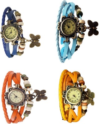 NS18 Vintage Butterfly Rakhi Combo of 4 Blue, Orange, Sky Blue And Yellow Analog Watch  - For Women   Watches  (NS18)