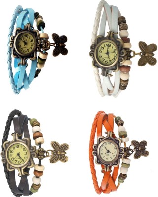 NS18 Vintage Butterfly Rakhi Combo of 4 Sky Blue, Black, White And Orange Analog Watch  - For Women   Watches  (NS18)