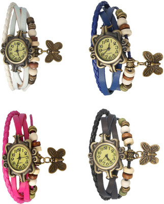 

Kissu Vintage Rakhi Combo of 4 White, Pink, Blue And Black Watch - For Women
