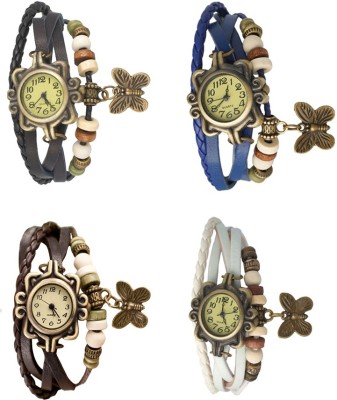 NS18 Vintage Butterfly Rakhi Combo of 4 Black, Brown, Blue And White Analog Watch  - For Women   Watches  (NS18)