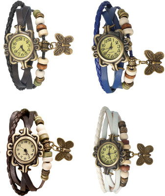 

Kissu Vintage Rakhi Combo of 4 Black, Brown, Blue And White Watch - For Women
