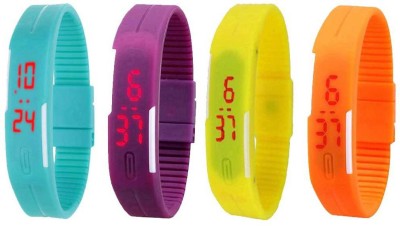NS18 Silicone Led Magnet Band Combo of 4 Sky Blue, Purple, Yellow And Orange Digital Watch  - For Boys & Girls   Watches  (NS18)
