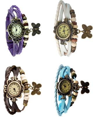 

Kissu Vintage Rakhi Combo of 4 Purple, Brown, White And Sky Blue Watch - For Women