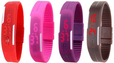 NS18 Silicone Led Magnet Band Combo of 4 Red, Pink, Purple And Brown Digital Watch  - For Boys & Girls   Watches  (NS18)