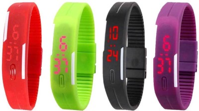 NS18 Silicone Led Magnet Band Watch Combo of 4 Red, Green, Black And Purple Digital Watch  - For Couple   Watches  (NS18)