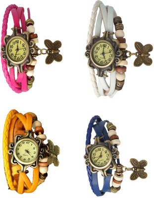 NS18 Vintage Butterfly Rakhi Combo of 4 Pink, Yellow, White And Blue Analog Watch  - For Women   Watches  (NS18)