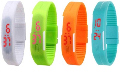 NS18 Silicone Led Magnet Band Watch Combo of 4 White, Green, Orange And Sky Blue Digital Watch  - For Couple   Watches  (NS18)