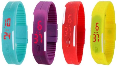 NS18 Silicone Led Magnet Band Combo of 4 Sky Blue, Purple, Red And Yellow Digital Watch  - For Boys & Girls   Watches  (NS18)