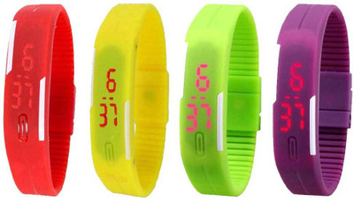 Kissu Led Magnet Band Combo of 4 Red, Yellow, Green And Purple Watch - For Men & Women