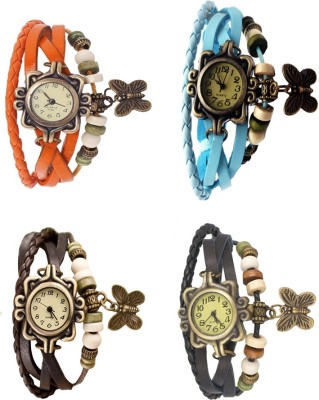 NS18 Vintage Butterfly Rakhi Combo of 4 Orange, Brown, Sky Blue And Black Analog Watch  - For Women   Watches  (NS18)