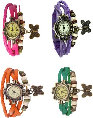 NS18 Vintage Butterfly Rakhi Combo of 4 Pink, Orange, Purple And Green Analog Watch  - For Women   Watches  (NS18)