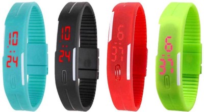 NS18 Silicone Led Magnet Band Combo of 4 Sky Blue, Black, Red And Green Digital Watch  - For Boys & Girls   Watches  (NS18)