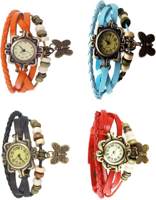 

Kissu Vintage Rakhi Combo of 4 Orange, Black, Sky Blue And Red Watch - For Women
