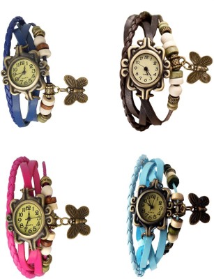 NS18 Vintage Butterfly Rakhi Combo of 4 Blue, Pink, Brown And Sky Blue Analog Watch  - For Women   Watches  (NS18)