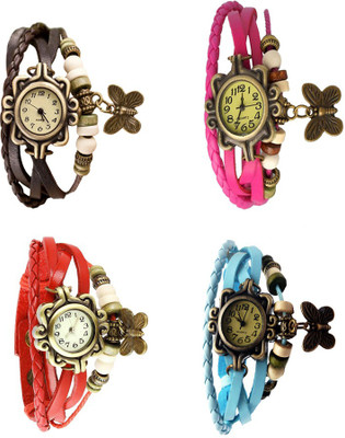 

Kissu Vintage Rakhi Combo of 4 Brown, Red, Pink And Sky Blue Watch - For Women
