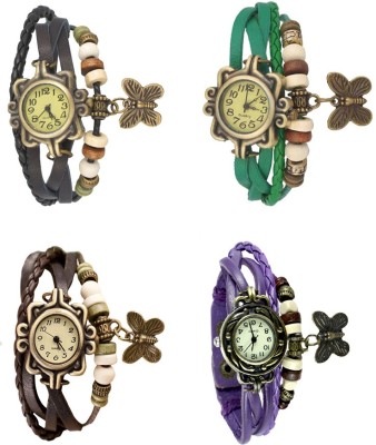 NS18 Vintage Butterfly Rakhi Combo of 4 Black, Brown, Green And Purple Analog Watch  - For Women   Watches  (NS18)