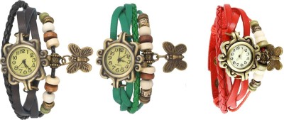 NS18 Vintage Butterfly Rakhi Watch Combo of 3 Black, Green And Red Analog Watch  - For Women   Watches  (NS18)