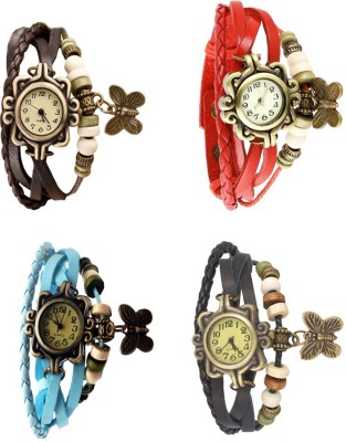 NS18 Vintage Butterfly Rakhi Combo of 4 Brown, Sky Blue, Red And Black Analog Watch  - For Women   Watches  (NS18)