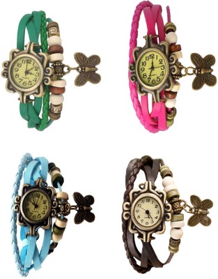 NS18 Vintage Butterfly Rakhi Combo of 4 Green, Sky Blue, Pink And Brown Analog Watch  - For Women   Watches  (NS18)