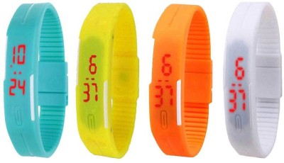 NS18 Silicone Led Magnet Band Combo of 4 Sky Blue, Yellow, Orange And White Digital Watch  - For Boys & Girls   Watches  (NS18)