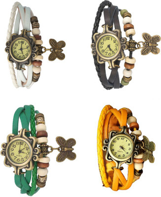 

Kissu Vintage Rakhi Combo of 4 White, Green, Black And Yellow Watch - For Women