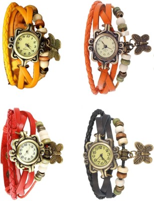 NS18 Vintage Butterfly Rakhi Combo of 4 Yellow, Red, Orange And Black Analog Watch  - For Women   Watches  (NS18)