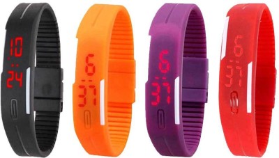 NS18 Silicone Led Magnet Band Watch Combo of 4 Black, Orange, Purple And Red Digital Watch  - For Couple   Watches  (NS18)