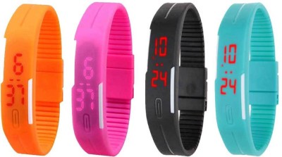NS18 Silicone Led Magnet Band Watch Combo of 4 Orange, Pink, Black And Sky Blue Digital Watch  - For Couple   Watches  (NS18)
