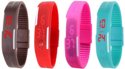 NS18 Silicone Led Magnet Band Watch Combo of 4 Brown, Red, Pink And Sky Blue Digital Watch  - For Couple   Watches  (NS18)