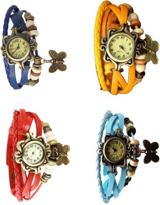 NS18 Vintage Butterfly Rakhi Combo of 4 Blue, Red, Yellow And Sky Blue Analog Watch  - For Women   Watches  (NS18)