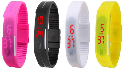 

Kissu Led Magnet Band Combo of 4 Pink, Black, White And Yellow Watch - For Men & Women