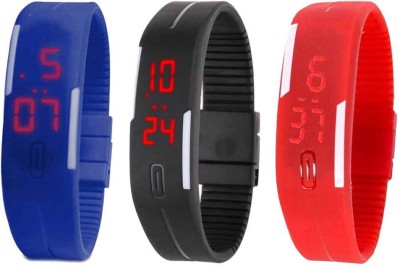 NS18 Silicone Led Magnet Band Combo of 3 Blue, Black And Red Digital Watch  - For Boys & Girls   Watches  (NS18)