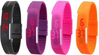 NS18 Silicone Led Magnet Band Combo of 4 Black, Purple, Pink And Orange Digital Watch  - For Boys & Girls   Watches  (NS18)