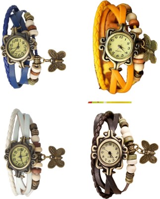 NS18 Vintage Butterfly Rakhi Combo of 4 Blue, White, Yellow And Brown Analog Watch  - For Women   Watches  (NS18)