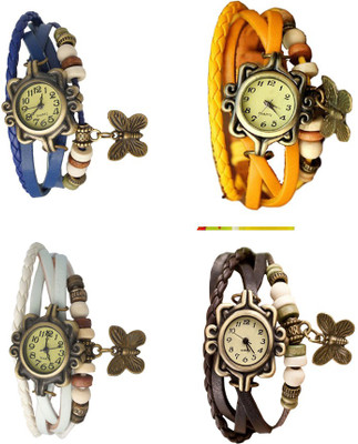 NS18 Vintage Butterfly Rakhi Combo of 4 Blue, White, Yellow And Brown Analog Watch  - For Women   Watches  (NS18)