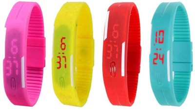 NS18 Silicone Led Magnet Band Watch Combo of 4 Pink, Yellow, Red And Sky Blue Digital Watch  - For Couple   Watches  (NS18)