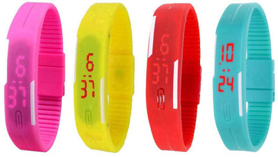 NS18 Silicone Led Magnet Band Watch Combo of 4 Pink, Yellow, Red And Sky Blue Digital Watch  - For Couple   Watches  (NS18)