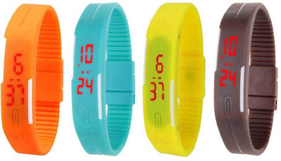 

NS18 Silicone Led Magnet Band Combo of 4 Orange, Sky Blue, Yellow And Brown Watch - For Boys & Girls
