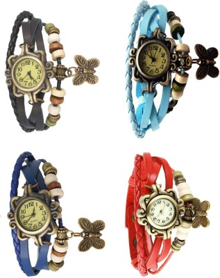 NS18 Vintage Butterfly Rakhi Combo of 4 Black, Blue, Sky Blue And Red Analog Watch  - For Women   Watches  (NS18)