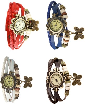 NS18 Vintage Butterfly Rakhi Combo of 4 Red, White, Blue And Brown Analog Watch  - For Women   Watches  (NS18)