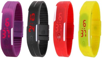 NS18 Silicone Led Magnet Band Combo of 4 Purple, Black, Red And Yellow Watch  - For Boys & Girls   Watches  (NS18)