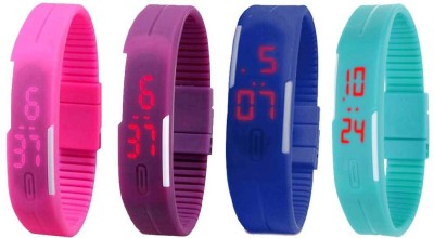 NS18 Silicone Led Magnet Band Watch Combo of 4 Pink, Purple, Blue And Sky Blue Digital Watch  - For Couple   Watches  (NS18)