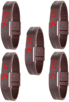 

NS18 Silicone Led Magnet Band Combo of 5 Brown Watch - For Boys & Girls
