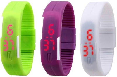 NS18 Silicone Led Magnet Band Combo of 3 Green, Purple And White Digital Watch  - For Boys & Girls   Watches  (NS18)