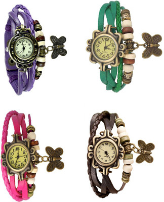 

NS18 Vintage Butterfly Rakhi Combo of 4 Purple, Pink, Green And Brown Watch - For Women