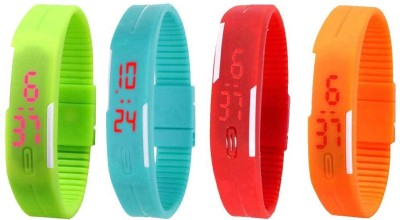 NS18 Silicone Led Magnet Band Combo of 4 Green, Sky Blue, Red And Orange Digital Watch  - For Boys & Girls   Watches  (NS18)