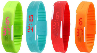 NS18 Silicone Led Magnet Band Combo of 4 Green, Sky Blue, Red And Orange Digital Watch  - For Boys & Girls   Watches  (NS18)