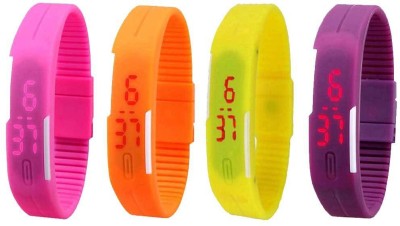NS18 Silicone Led Magnet Band Watch Combo of 4 Pink, Orange, Yellow And Purple Digital Watch  - For Couple   Watches  (NS18)