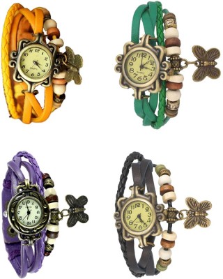 NS18 Vintage Butterfly Rakhi Combo of 4 Yellow, Purple, Green And Black Analog Watch  - For Women   Watches  (NS18)